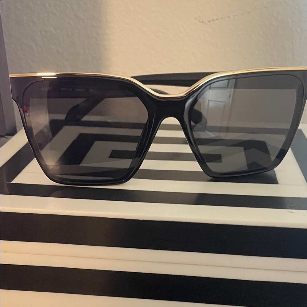 Quay Australia Black Oversized Sunglasses with Gold Accent